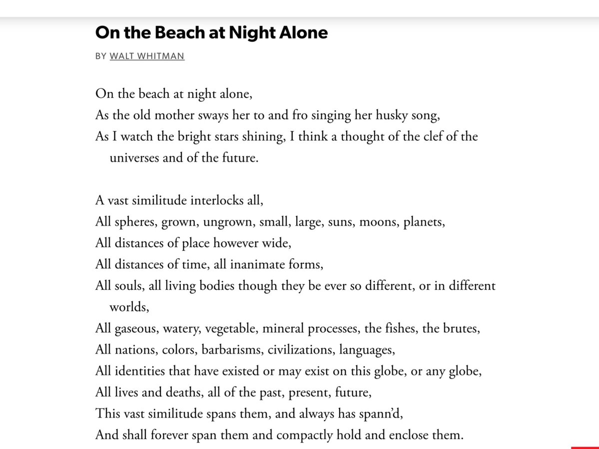 cjsarett's tweet image. Walt Whitman, “On the Beach at Night Alone”—
A vast similitude interlocks all,