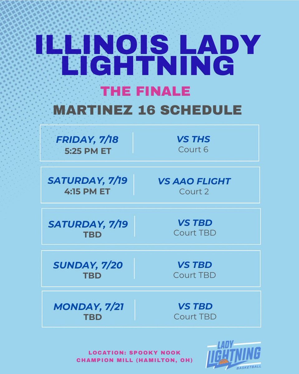 Here’s my scuedule for my last tournament!! Go <a href="/LadyLightningIL/">IL Lady Lightning</a> !