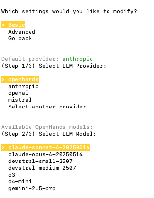 allhands_ai's tweet image. We’ve heard from a lot of OpenHands users that:
1. rate limits block them from using OpenHands efficiently
2. they’d like to switch between LLMs for different tasks
To help with this, we have opened up an OpenHands LLM Provider that is available to all OpenHands cloud users.