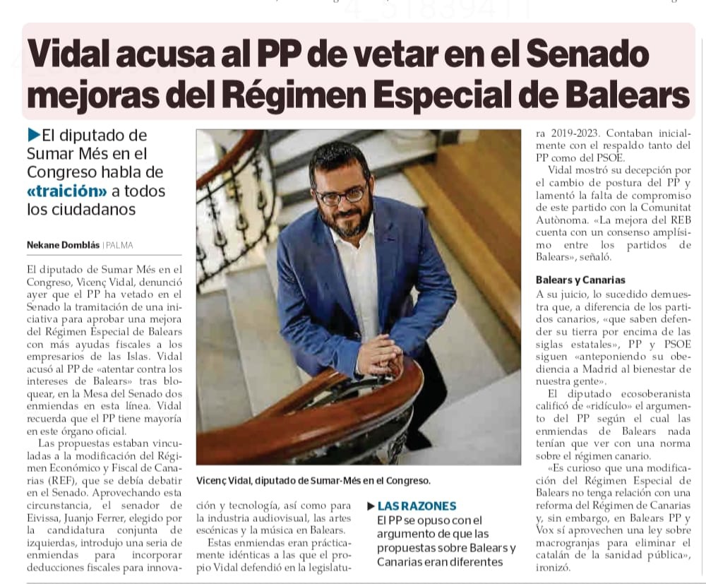 Vicenç Vidal Matas (@vidalmatas14) on Twitter photo Aquesta notícia avui d' <a href="/UHmallorca/">Ultima Hora Mallorca</a> no ha agradat gens a <a href="/miqueljerez/">🇪🇸Miquel Jerez</a> i al <a href="/ppbalears/">PP Balears</a>.
Francament no sé si Jerez vol tapar la seva incompetència o irrellevància a l'hora de convèncer a <a href="/ppopular/">Partido Popular</a> que ara era un bon moment per fer avançar les #IllesBalears de bracet de Canàries. Aquesta notícia avui d' <a href="/UHmallorca/">Ultima Hora Mallorca</a> no ha agradat gens a <a href="/miqueljerez/">🇪🇸Miquel Jerez</a> i al <a href="/ppbalears/">PP Balears</a>.
Francament no sé si Jerez vol tapar la seva incompetència o irrellevància a l'hora de convèncer a <a href="/ppopular/">Partido Popular</a> que ara era un bon moment per fer avançar les #IllesBalears de bracet de Canàries.