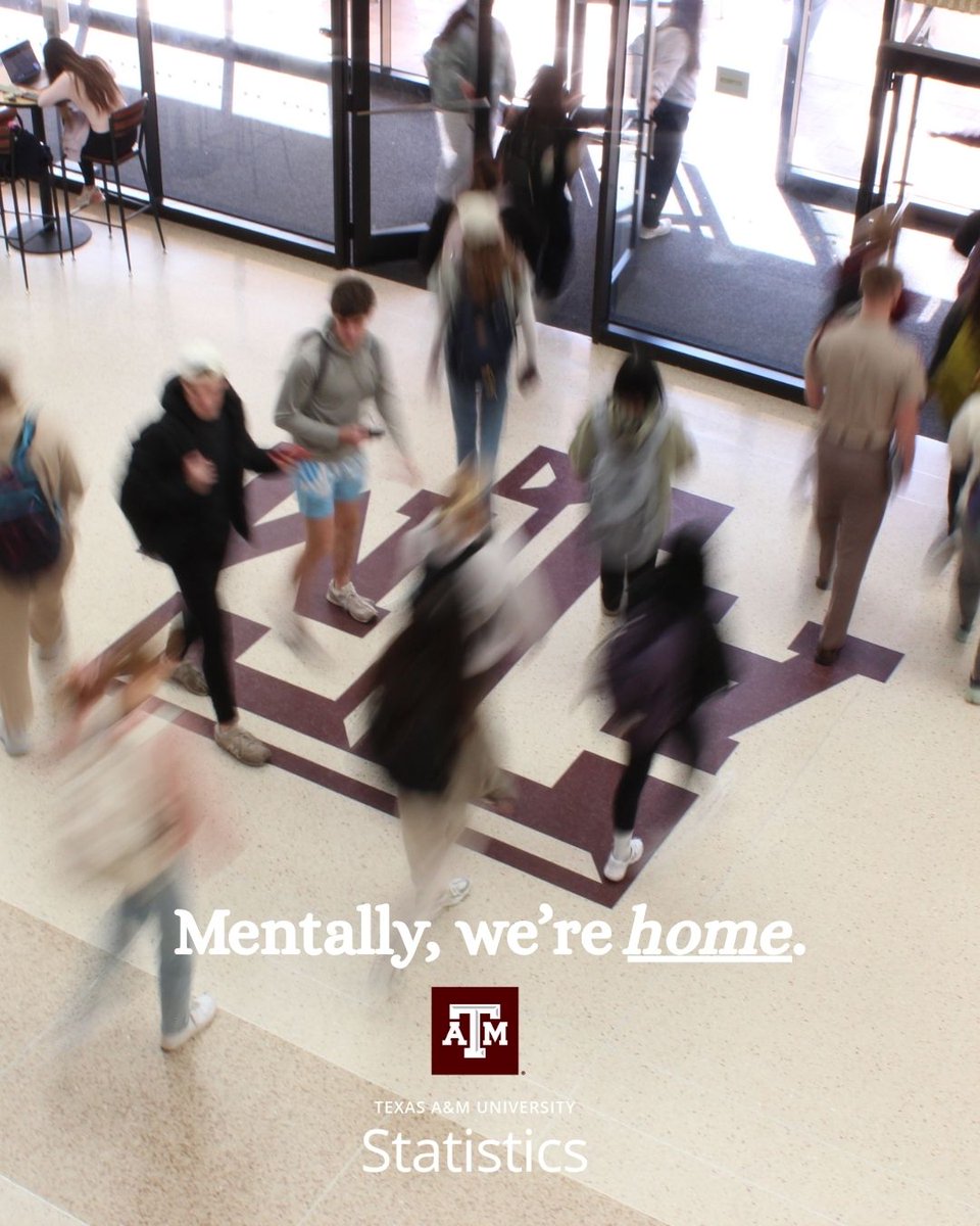 TAMUstats's tweet image. The trend says βMentally, weβre hereβ β
But for us? Mentally, weβre home.
Home is the whiteboards, the quiet labs, the laughter between classes, and the people who made stats feel like family. π»ππ
#TAMUStats #Statistics #MentallyWereHome #AggieFamily
