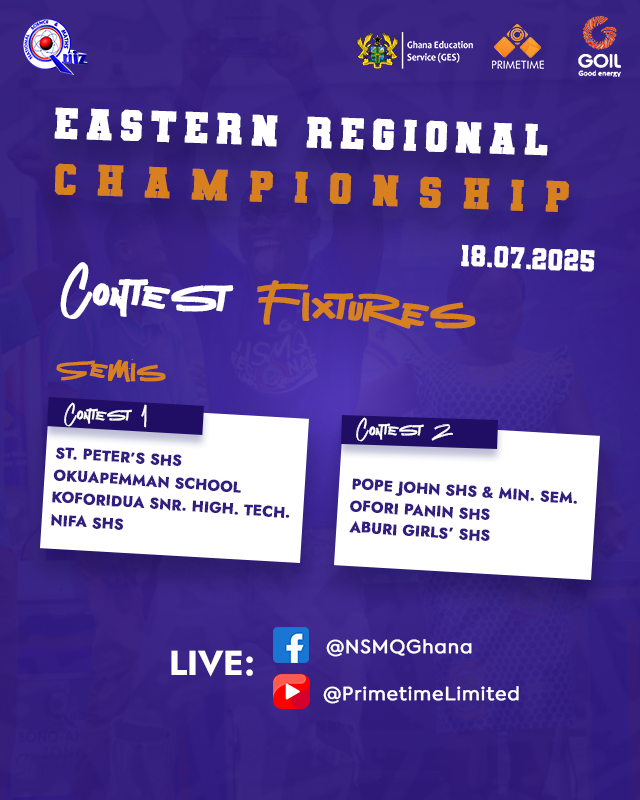 EASTERN REGIONAL CHAMPIONSHIP:

This semi-final draw!🥵

Which schools are making it to the final?

@Goil_Official

#NSMQ2025 #Primetime