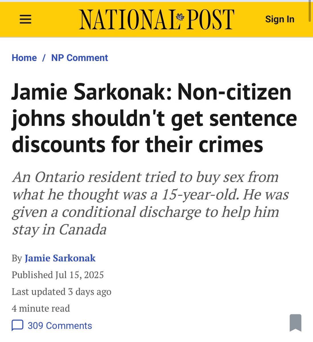 StephenPunwasi's tweet image. 🇨🇦 hit this predator with lighter charges so it won’t impact his ability to apply for citizenship, sponsor his wife, & be licensed in a professional industry.
Most countries make a person ineligible for citizenship when committing a crime like this. 🤷♂️
nationalpost.com/opinion/jamie-…