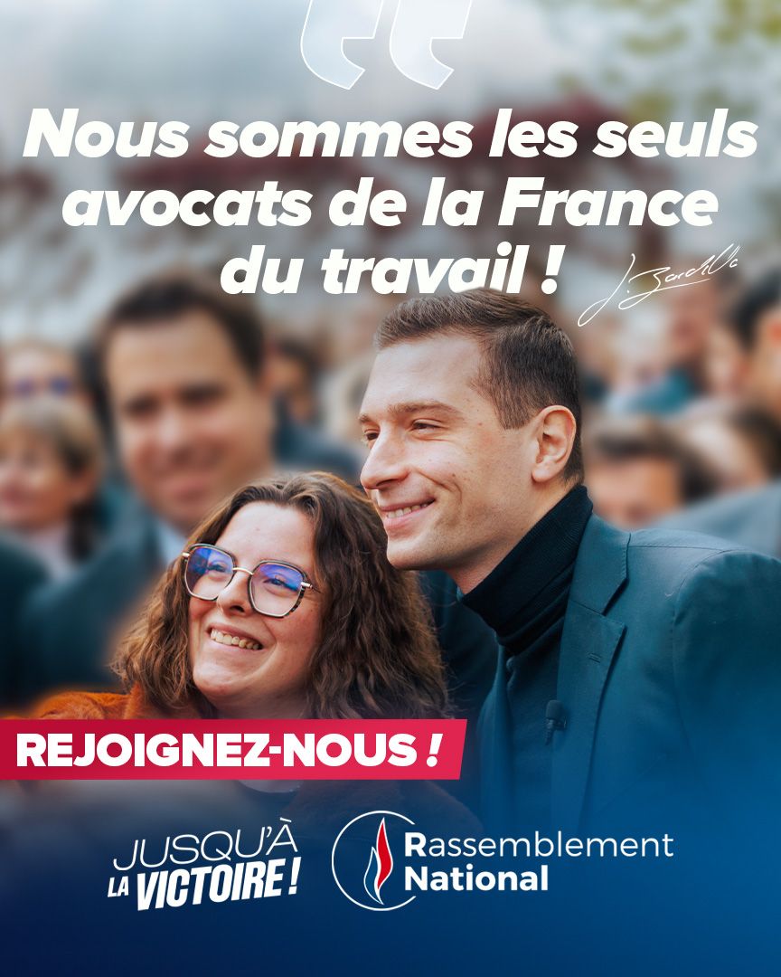 Rassemblement National (@rnational_off) on Twitter photo 🔵 Asphyxiée par l’enfer fiscal et l’idéologie décroissante, la France du travail exige enfin de pouvoir vivre dignement de son activité !
Soutenir ceux qui travaillent pour redresser l’économie et réarmer le pays : tel est le cap porté par <a href="/MLP_officiel/">Marine Le Pen</a>, <a href="/J_Bardella/">Jordan Bardella</a> et les 🔵 Asphyxiée par l’enfer fiscal et l’idéologie décroissante, la France du travail exige enfin de pouvoir vivre dignement de son activité !
Soutenir ceux qui travaillent pour redresser l’économie et réarmer le pays : tel est le cap porté par <a href="/MLP_officiel/">Marine Le Pen</a>, <a href="/J_Bardella/">Jordan Bardella</a> et les