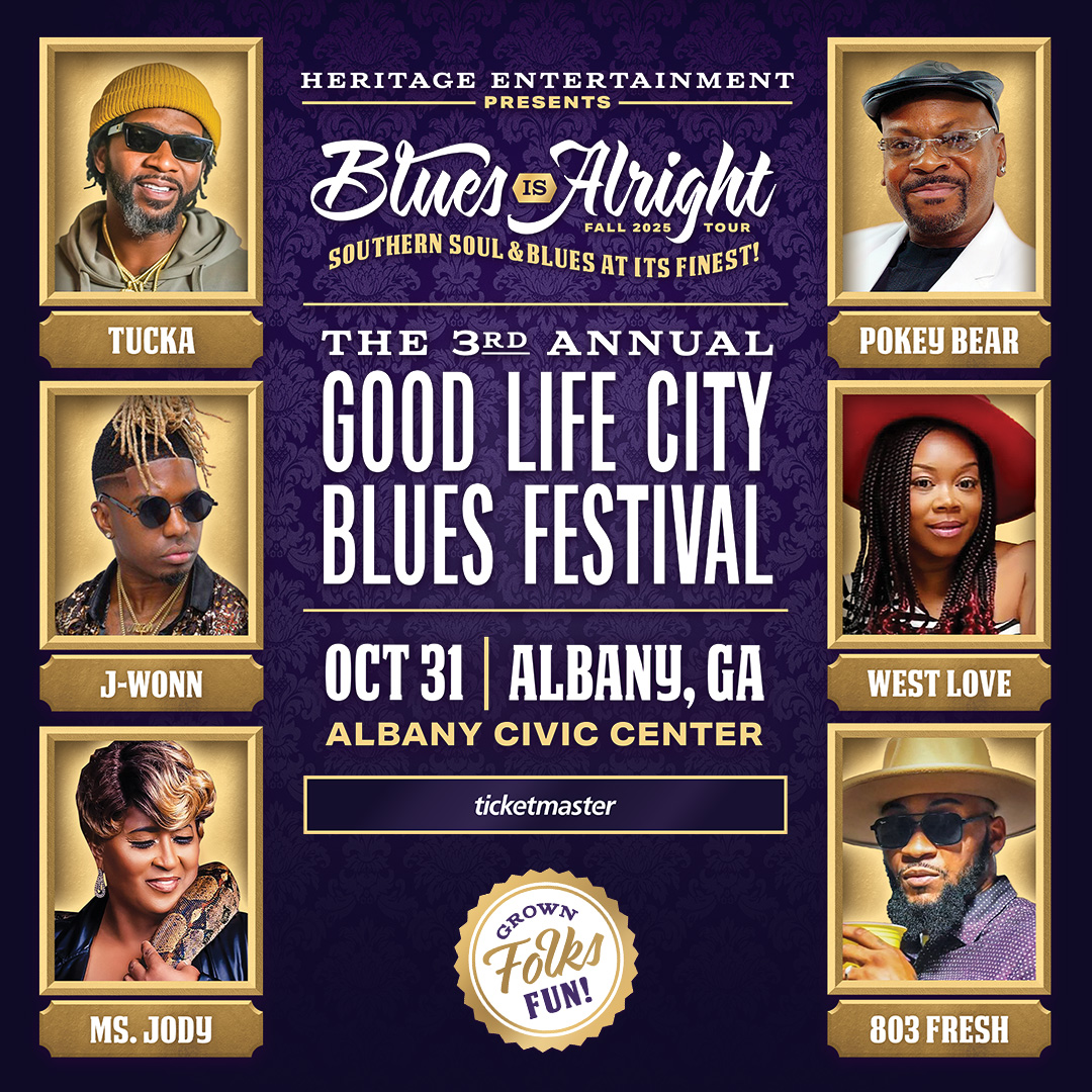 💥 ON SALE NOW 💥

The Blues Is Alright Tour comes to the Albany Civic Center with The 3rd Annual Good Life City Blues Festival on Friday, October 31 at 8 PM featuring performances by Tucka, Pokey Bear, J-Wonn, 803 Fresh, West Love, and Ms. Jody!

ℹ️: FlintRiverEntertainmentComplex.com