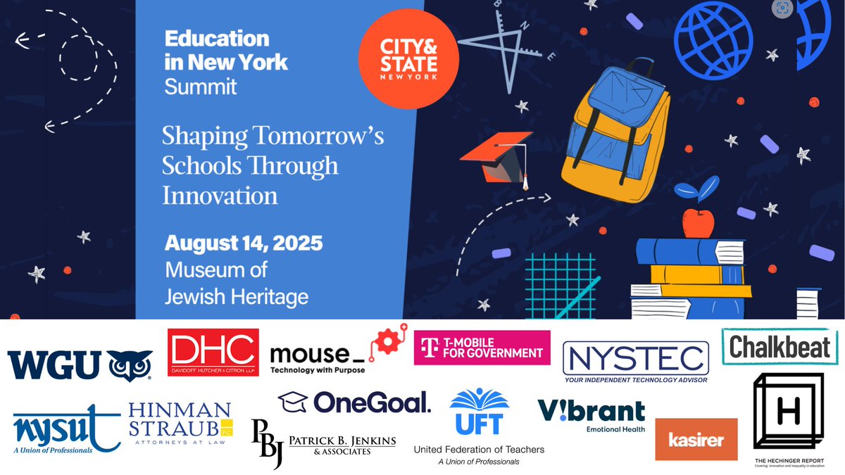 CSNY_Events's tweet image. ⏰ Early bird alert! Discounted tickets for the 2025 Education in New York Summit on 8/14 end TODAY!
Be there as top voices in education and policy come together to explore the future of learning in NY.
🎟️Register TODAY for the early bird rate: events.cityandstate.com/2025-education…