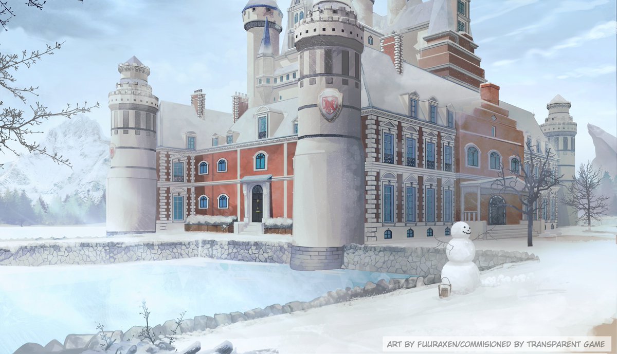 FuuraXen's tweet image. northern castle chateau for @TransparentGms
personally I always love drawing snowy stuff since the lighting is overcast most time 😄