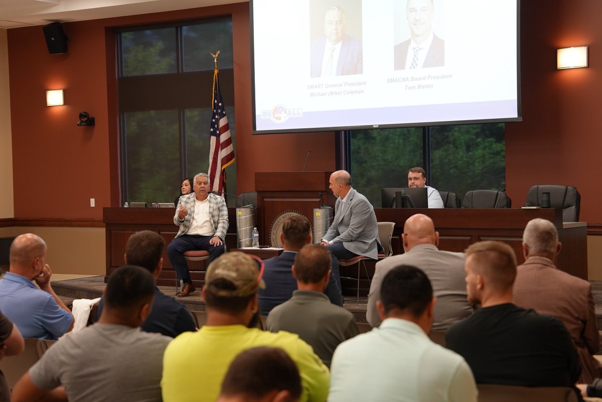 SMACNA's tweet image. Yesterday evening, SMACNA and SMART hosted the first-ever BE4ALL Town Hall in Cleveland, Ohio—the hometown of both SMACNA President Tom Martin and SMART General President Michael Coleman, who paneled this industrywide conversation together.
The event brought together industry…