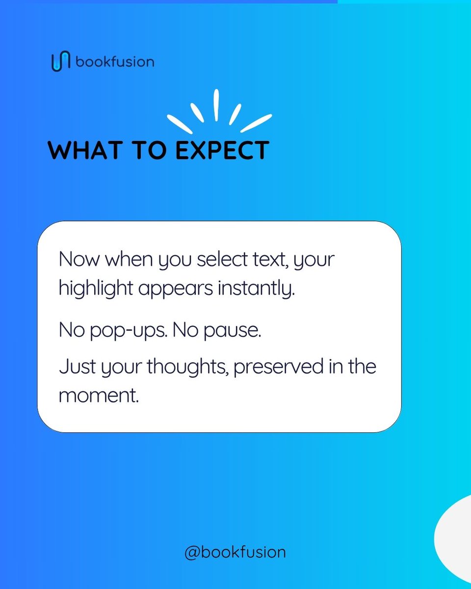 BookFusionHQ's tweet image. Finally live in iOS 1.39.2 — highlight text instantly, without any extra taps.

No more delays. No more interruptions. Just capture the words that matter.

Try it now — and let us know how it changes your reading flow.

#BookFusion #FeatureUpdate #ReadingMadeEasy