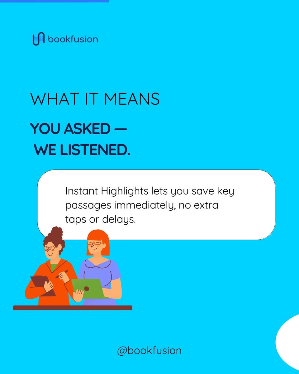 BookFusionHQ's tweet image. Finally live in iOS 1.39.2 — highlight text instantly, without any extra taps.

No more delays. No more interruptions. Just capture the words that matter.

Try it now — and let us know how it changes your reading flow.

#BookFusion #FeatureUpdate #ReadingMadeEasy