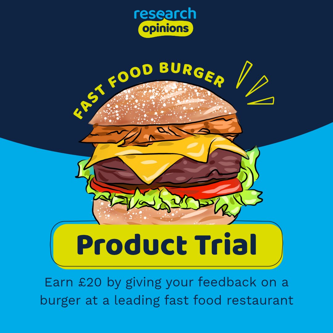We are looking for people in these places to test a burger and give us some feedback in a quick online survey: 
- Peterborough
- Bedford
- Great Yarmouth 
- Ipswich
- Newcastle
- Alnwick
- Newton Aycliffe
- South Shields

To apply to take part visit: researchopinions.co.uk/projects/fast-…
