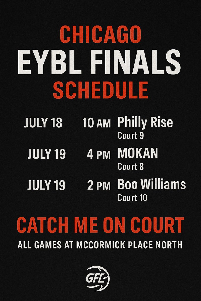 🏀EYBL Finals Schedule🎯Focused. Ready. Built for this. #NikeGirlsEYBL Locked in and ready to compete. Let’s work. #DriveNation #EYBLFinals #ChicagoRun #D1Bound