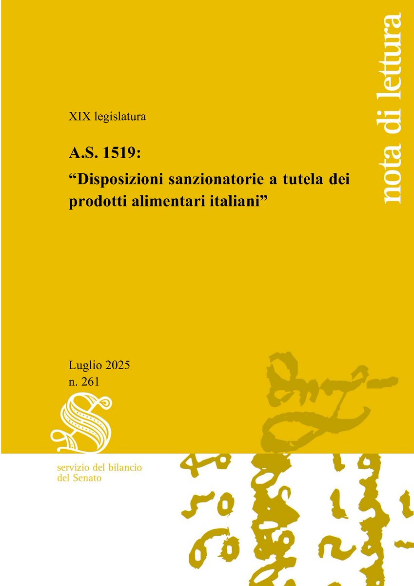 NL261: A.S. 1519 - Sanzioni a tutela dei prodotti alimentari italiani senato.it/service/PDF/PD…