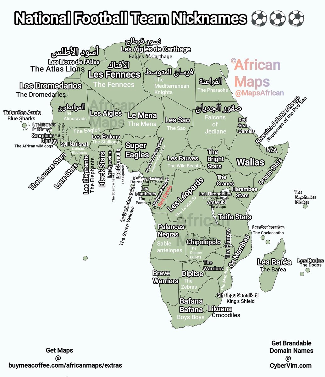 MapsAfrican's tweet image. Nicknames of the National Football Teams of Every African Country. ⚽