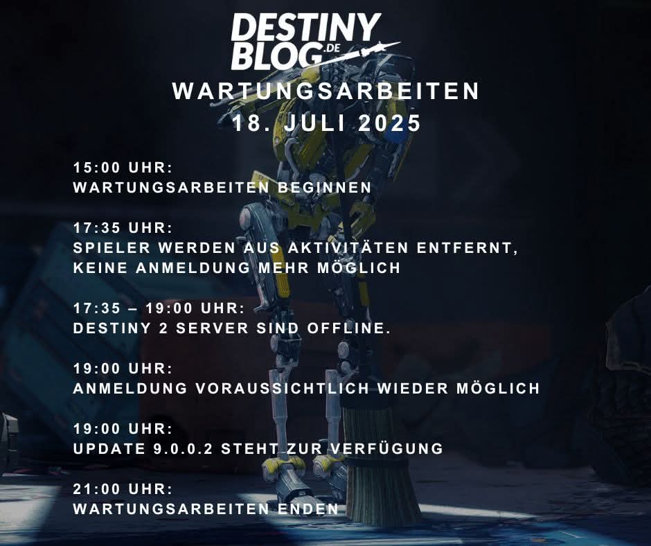 Achtung, Hüter. Heute gibt es vor dem täglichen Reset längere Wartungsarbeiten. Plant also entsprechend!

#Destiny2 #destinyblogde #downtime #Update #edgeoffate