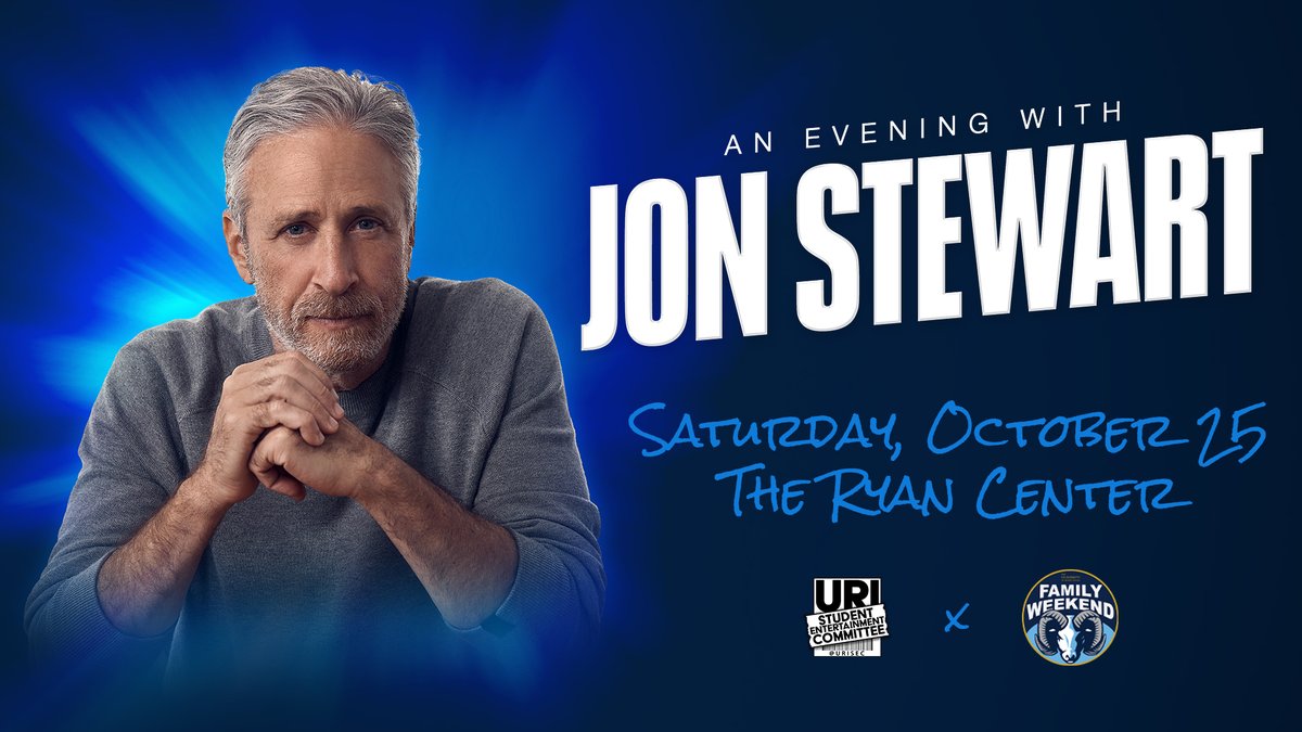 🎟️ TICKETS ON SALE NOW! 🎟️
An Evening with Jon Stewart is coming to the Ryan Center for URI Family Weekend and you don’t want to miss it!
🗓️ October 25th, 2025 8pm
 📍 Ryan Center, University of Rhode Island
🔗 Grab your seats now: uritix.evenue.net/events/STEWART…