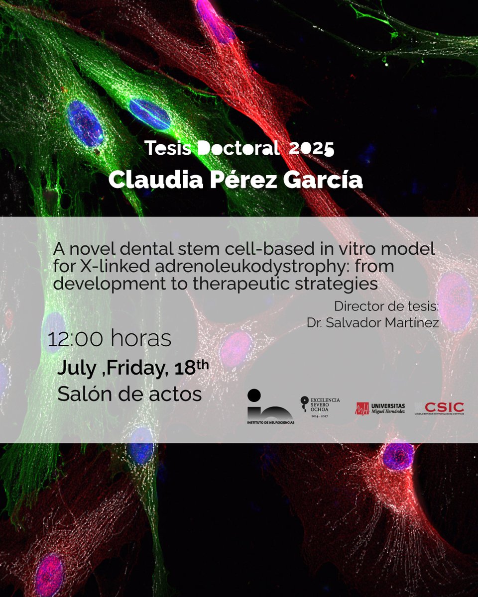 NeuroAlc's tweet image. 🎉 Enhorabuena a la recién nombrada hoy Dra. Claudia Pérez García por su defensa de #TesisIN y felicitaciones a su director de Tesis, el Dr. Salvador Martínez Pérez @SalvaMP1961 🎉
@UniversidadMH @doctorado_umh @CSIC @CSICval