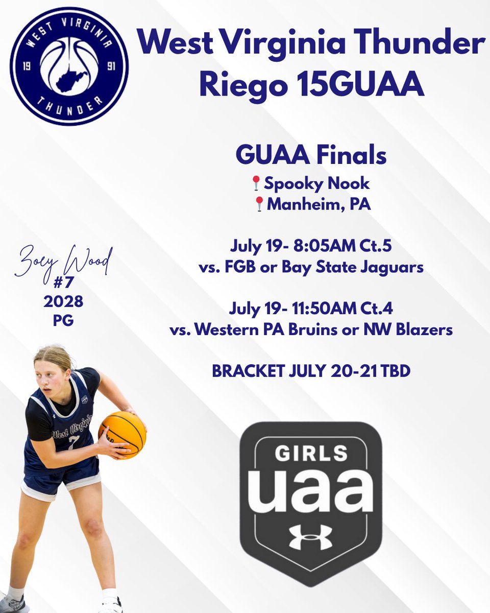 Zoey Wood (@wood_zoey5) on Twitter photo The road ends here! Let’s go! 💪🏼
GUAA Finals
July 18-21
📍Manheim, PA
<a href="/WVaThunderRiego/">West Virginia Thunder Riego</a> <a href="/WVThunderUAA/">West Virginia Thunder UAA</a> <a href="/UANextGHoops/">Girls UAA</a> <a href="/M14hoopsindy/">M14Hoops Indy</a> <a href="/PGHIndiana/">Prep Girls Hoops Indiana</a> <a href="/coachbeckett/">IGBRR Hoops</a> <a href="/mvmarauders/">Mt. Vernon Athletics</a> The road ends here! Let’s go! 💪🏼
GUAA Finals
July 18-21
📍Manheim, PA
<a href="/WVaThunderRiego/">West Virginia Thunder Riego</a> <a href="/WVThunderUAA/">West Virginia Thunder UAA</a> <a href="/UANextGHoops/">Girls UAA</a> <a href="/M14hoopsindy/">M14Hoops Indy</a> <a href="/PGHIndiana/">Prep Girls Hoops Indiana</a> <a href="/coachbeckett/">IGBRR Hoops</a> <a href="/mvmarauders/">Mt. Vernon Athletics</a>