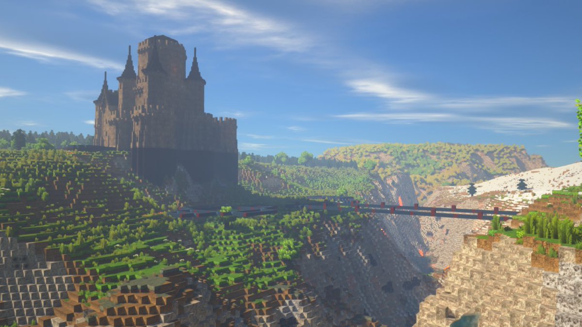 justinia_mc's tweet image. 大橋の町の城塞を建設中
今日は主塔+居館、つまり城の本体部分を作りました
大橋を見張り、橋上を射線に収める城塞なのでとにかく堅牢で質実剛健なイメージで
有事となれば、城に駐屯する「北辺の騎士団」が橋を封鎖し、春の国への敵軍の侵入を防ぎます
#Minecraft
#MiniaTuria