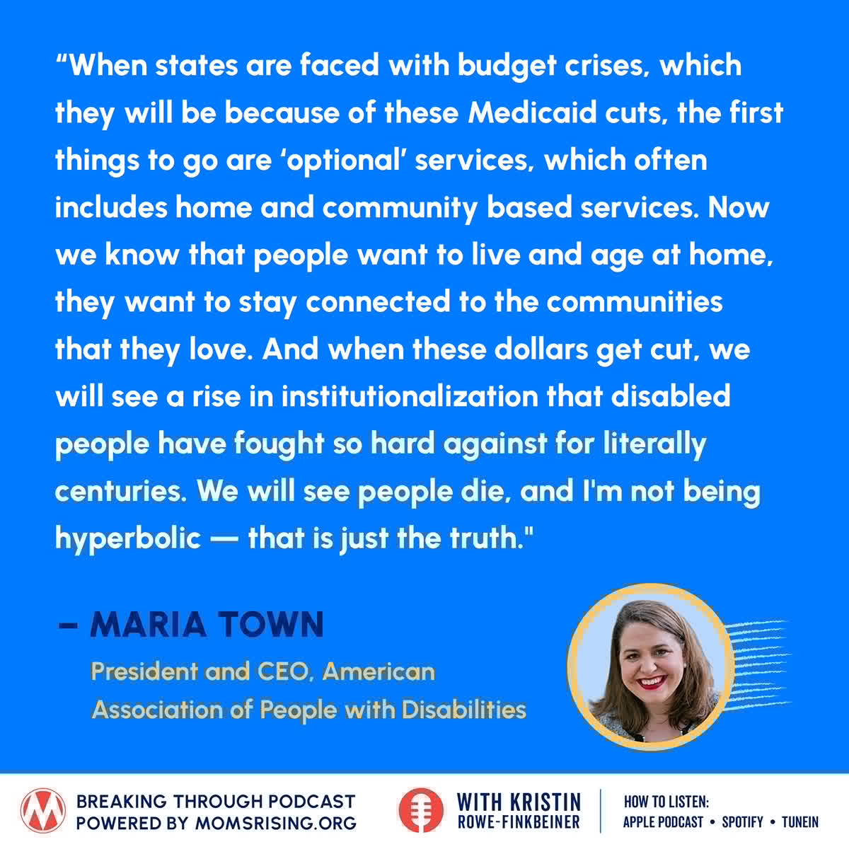 MomsRising's tweet image. We cover the disastrous impact of proposed Medicaid cuts on people with disabilities w/ @aapd.
momsrising.org/bt30jun25/?sou…