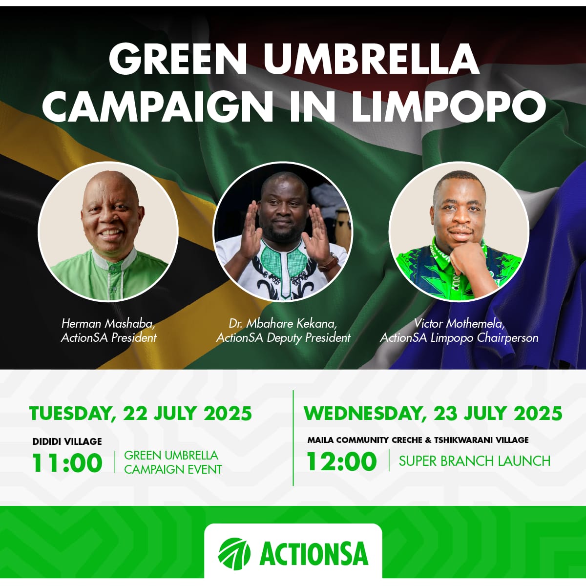 ActionSA_LP's tweet image. The Green Umbrella campaign is expanding once again in the Vhembe Region, Limpopo.