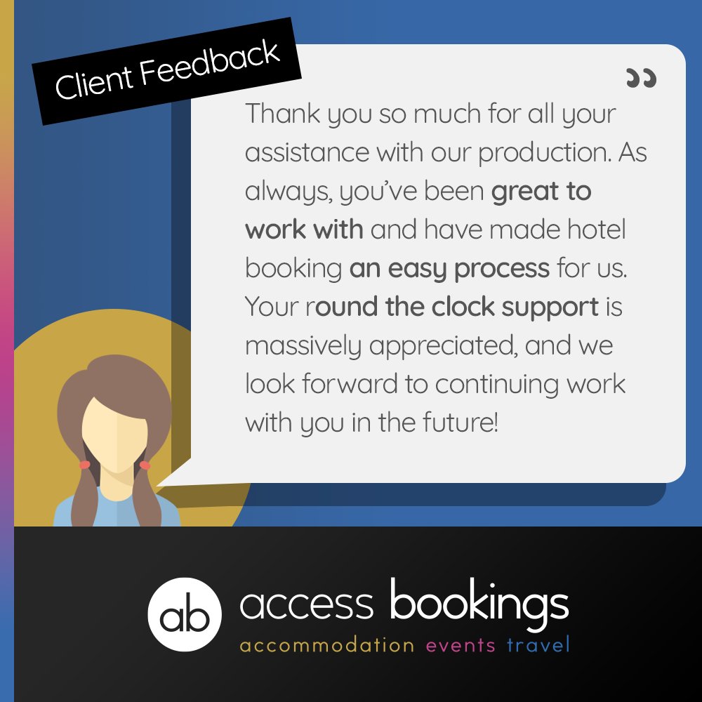 We love making your travel simple! So thrilled to share this fantastic client feedback. Our team is dedicated to providing round the clock support and making hotel booking an easy process for all of your production needs. Ready to experience seamless travel? Get in touch!