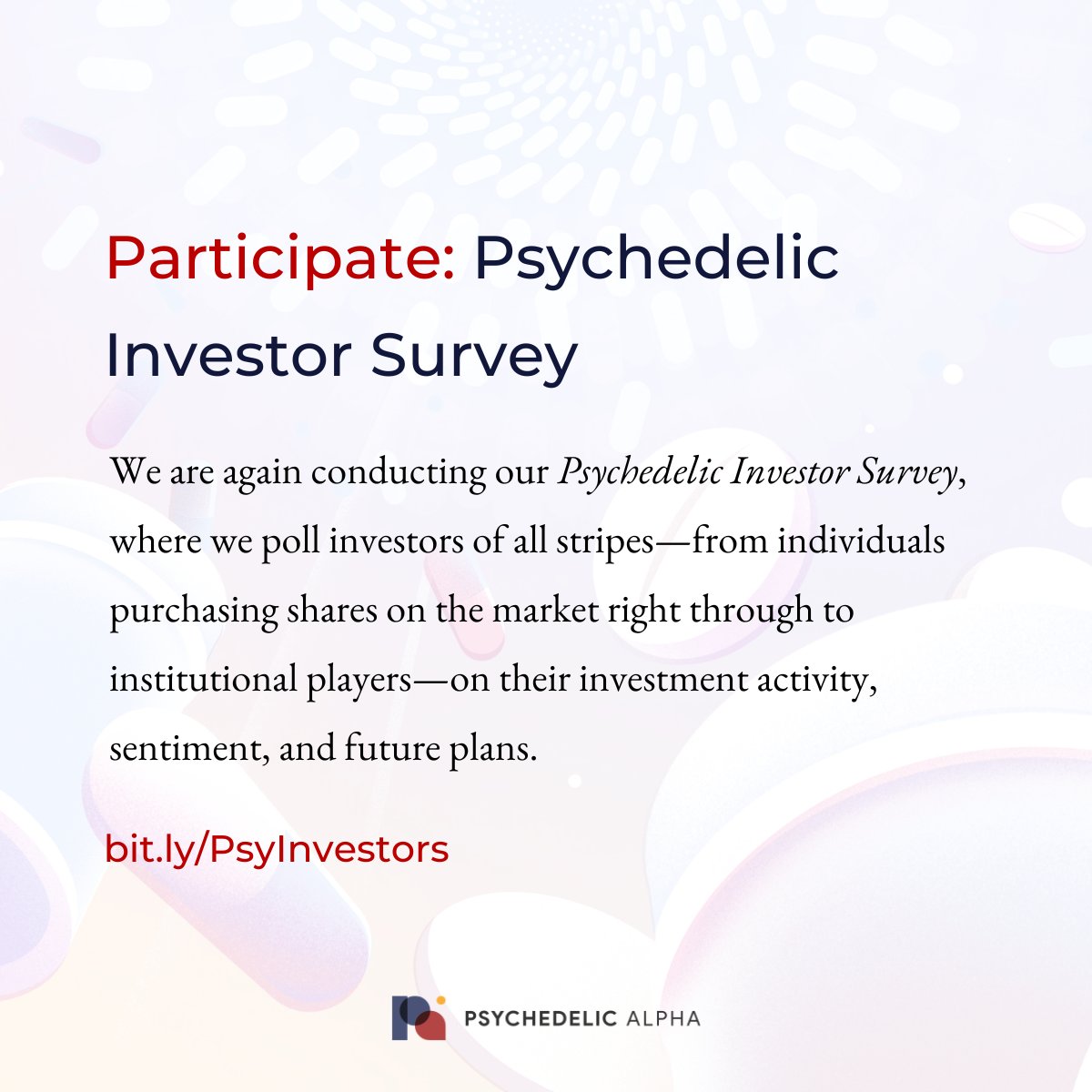 Psyched_Alpha's tweet image. Q3 2025: Psychedelic Investor Survey
If you have invested in, or are considering investing in, a psychedelics-related company, please complete our latest Psychedelic Investor Survey.
docs.google.com/forms/d/1T_rhT…