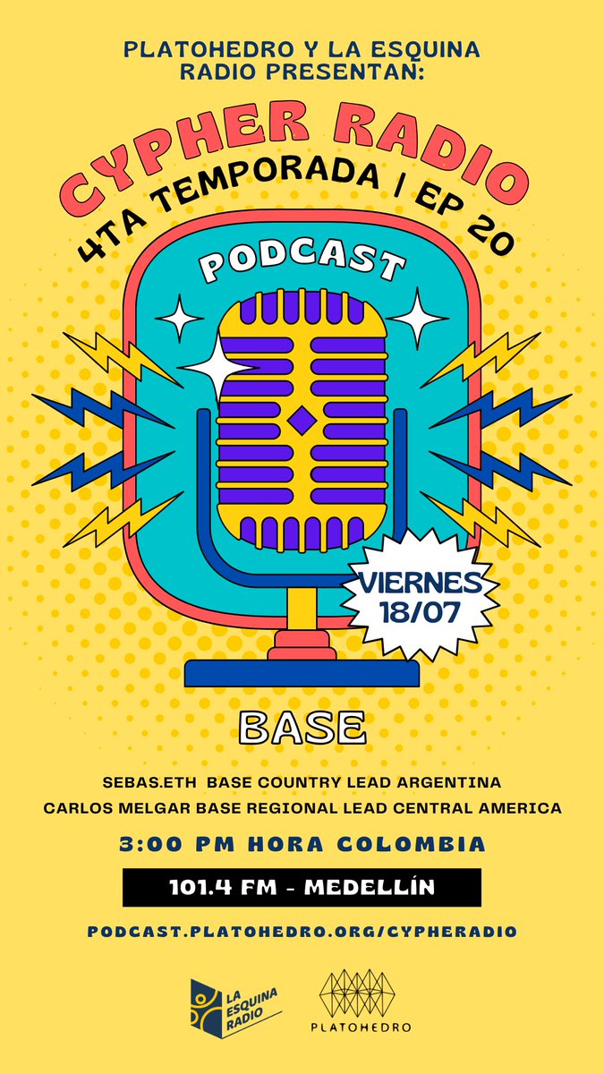 Platohedro (@platohedro) on Twitter photo #cypherradio cierra semestre conversando con <a href="/Saldasoro/">Sebas</a> y <a href="/carlosjmelgar/">carlosjmelgar.eth</a> sobre de <a href="/baselatam/">Based LatAm</a> en nuestro ep 20 de la 4 temporada. Les esperamos junto a <a href="/alexrubeola/">Alexander/PLATOHEDRO</a> y <a href="/noisk8/">Noisk8</a> #cypherradio cierra semestre conversando con <a href="/Saldasoro/">Sebas</a> y <a href="/carlosjmelgar/">carlosjmelgar.eth</a> sobre de <a href="/baselatam/">Based LatAm</a> en nuestro ep 20 de la 4 temporada. Les esperamos junto a <a href="/alexrubeola/">Alexander/PLATOHEDRO</a> y <a href="/noisk8/">Noisk8</a>