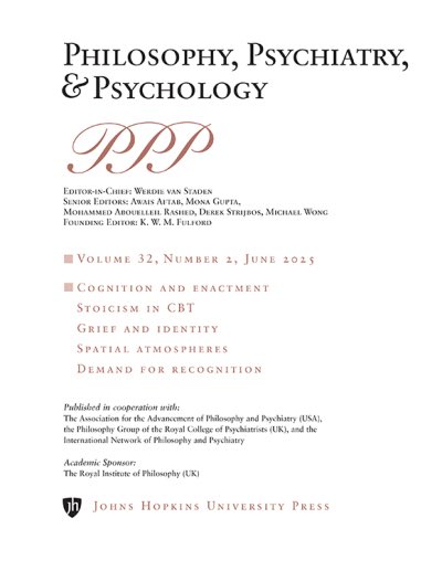Our June 2025 issue is currently available online and includes articles on topics such as 4E cognition in mental health research, CBT and stoicism, grief as identity crisis, spatial atmospheres, and the recognition demand.

muse.jhu.edu/issue/55105