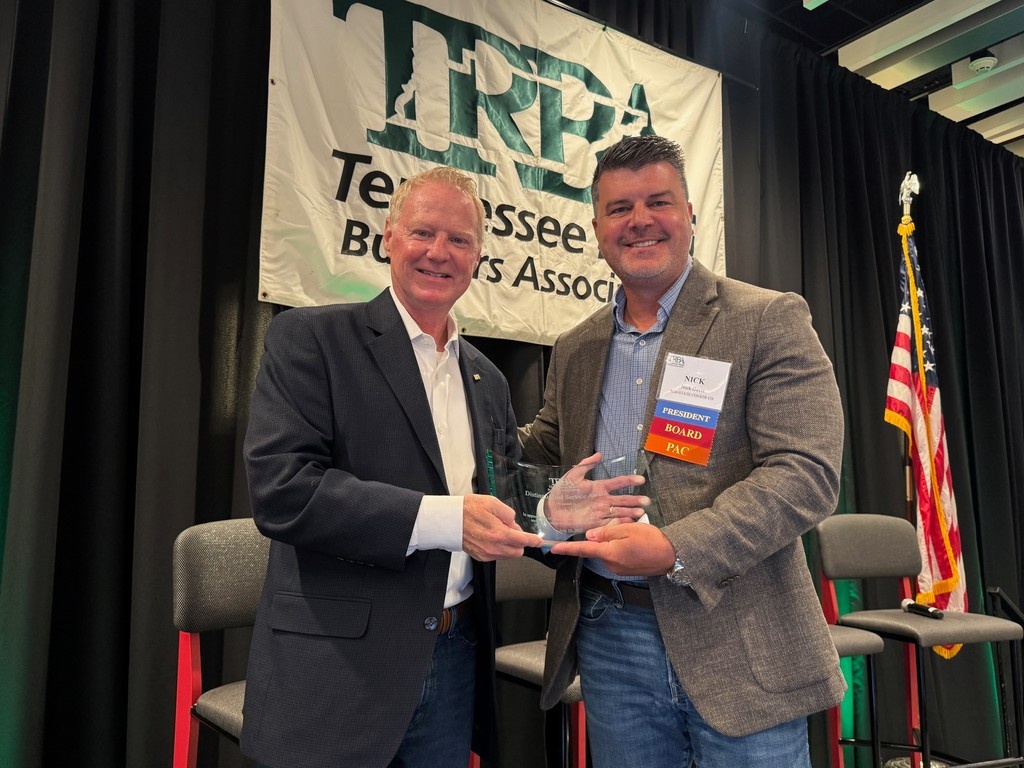midstate_const's tweet image. At the TRBA Mid-Year Meeting, TRBA President Nick Davis honored outgoing Commissioner Butch Eley for his commitment to transportation funding.

Kevin Ray also accepted the Region 1 Top Quality nomination on behalf of Mid-State from TDOT leaders Steve Borden and Butch Eley.