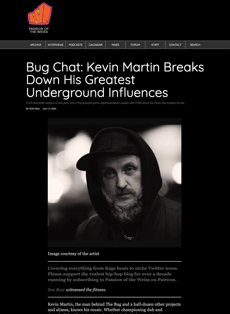 thebugzoo's tweet image. Long form interview with the great @Passionweiss via the razor sharp @SonRaw
🔊♥️
passionweiss.com/2025/07/17/the…