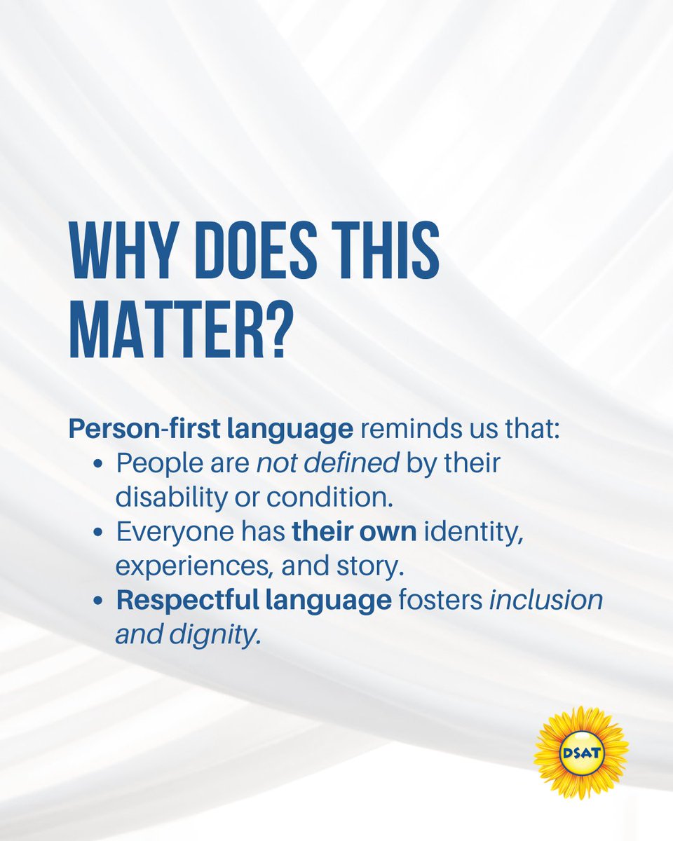 DSAToronto's tweet image. Words matter, and the way we speak about people with #Downsyndrome can shape how they&apos;re seen and included in our communities.💙💛

Let’s talk about #PersonFirstLanguage and why it’s important. ➡️