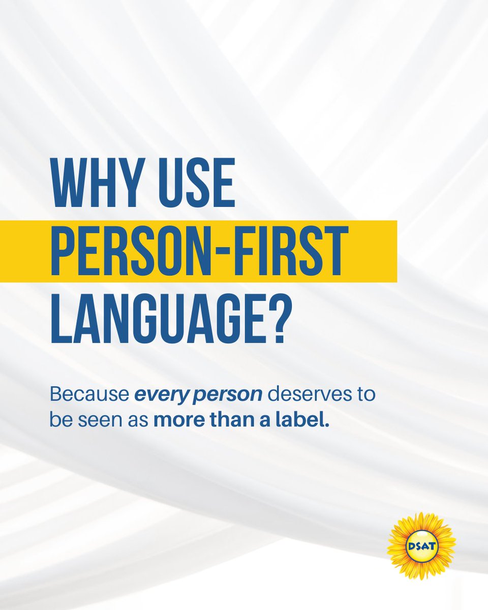 DSAToronto's tweet image. Words matter, and the way we speak about people with #Downsyndrome can shape how they&apos;re seen and included in our communities.💙💛

Let’s talk about #PersonFirstLanguage and why it’s important. ➡️