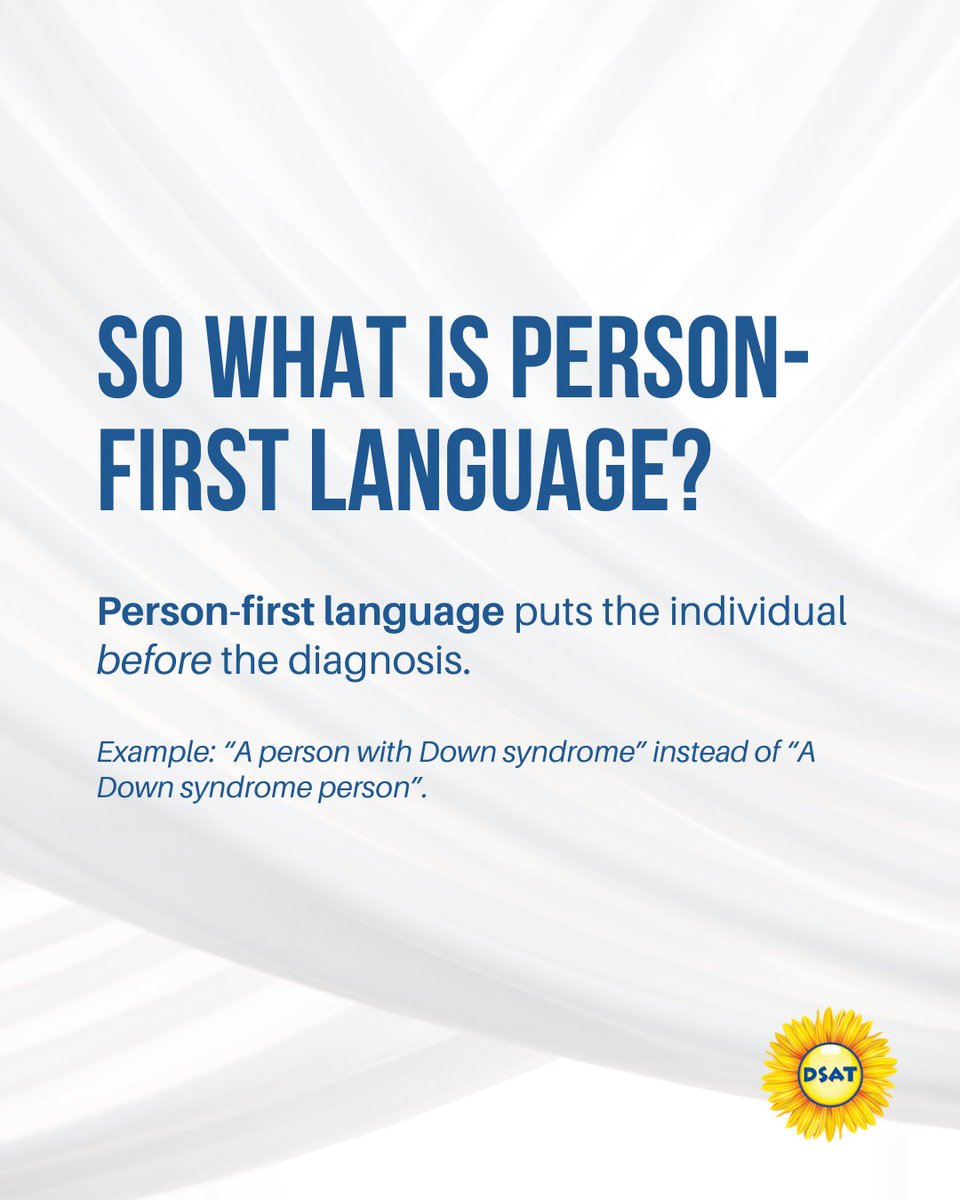 DSAToronto's tweet image. Words matter, and the way we speak about people with #Downsyndrome can shape how they&apos;re seen and included in our communities.💙💛

Let’s talk about #PersonFirstLanguage and why it’s important. ➡️