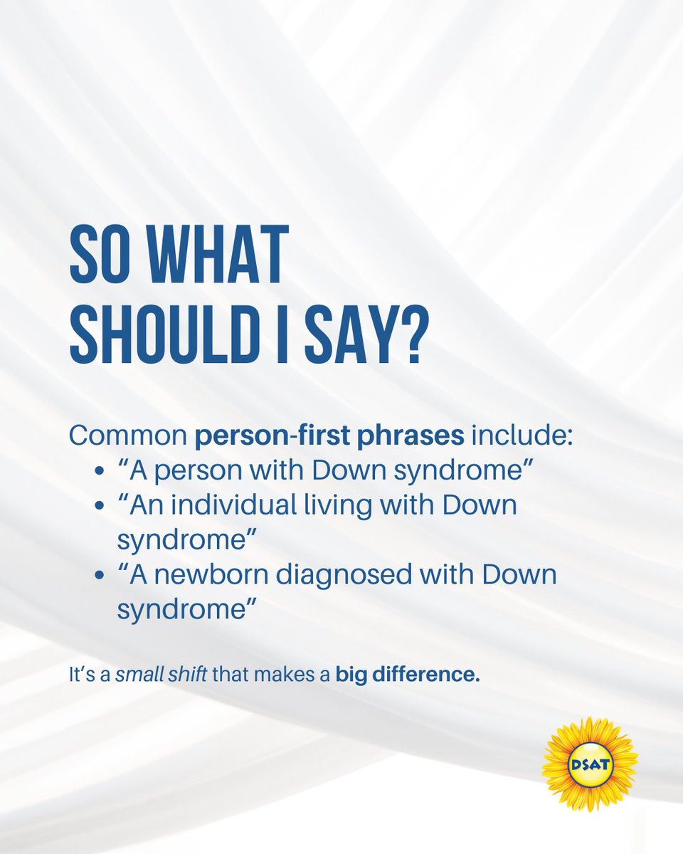 DSAToronto's tweet image. Words matter, and the way we speak about people with #Downsyndrome can shape how they&apos;re seen and included in our communities.💙💛

Let’s talk about #PersonFirstLanguage and why it’s important. ➡️