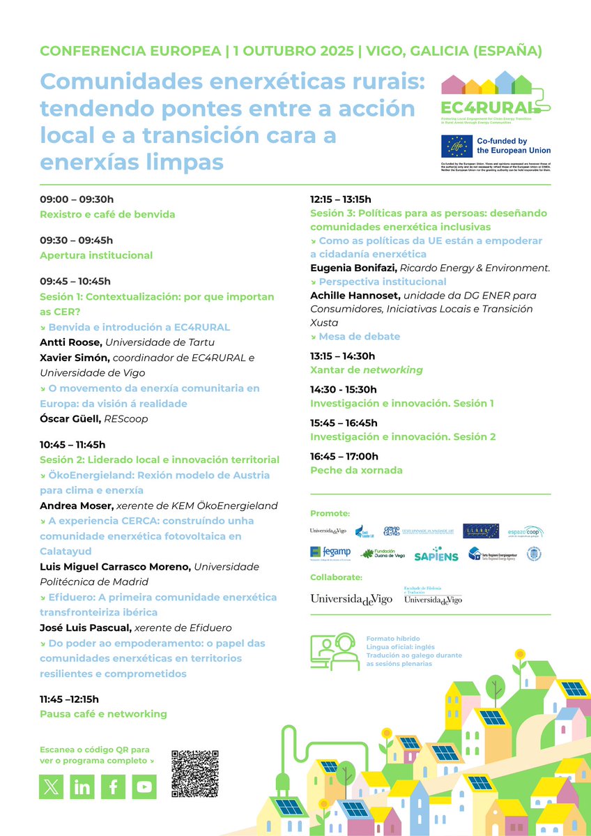 EC4RURAL's tweet image. ℹ️🔜 Join us at the Rural Energy Communities conference: Bridging Local Action and Clean Energy Transition in Vigo #Galicia on 1/10/25 as part of the @EC4RURAL - @LIFEprogramme. Form ⤵️
ec4rural.uvigo.gal/2025/03/12/eur…
ℹ️ Agenda in English, Spanish and Estonian ⤵️
