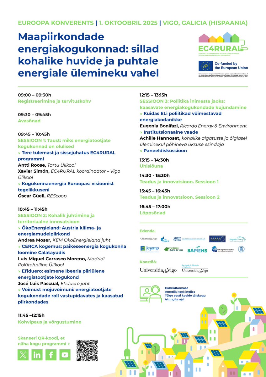 EC4RURAL's tweet image. ℹ️🔜 Join us at the Rural Energy Communities conference: Bridging Local Action and Clean Energy Transition in Vigo #Galicia on 1/10/25 as part of the @EC4RURAL - @LIFEprogramme. Form ⤵️
ec4rural.uvigo.gal/2025/03/12/eur…
ℹ️ Agenda in English, Spanish and Estonian ⤵️