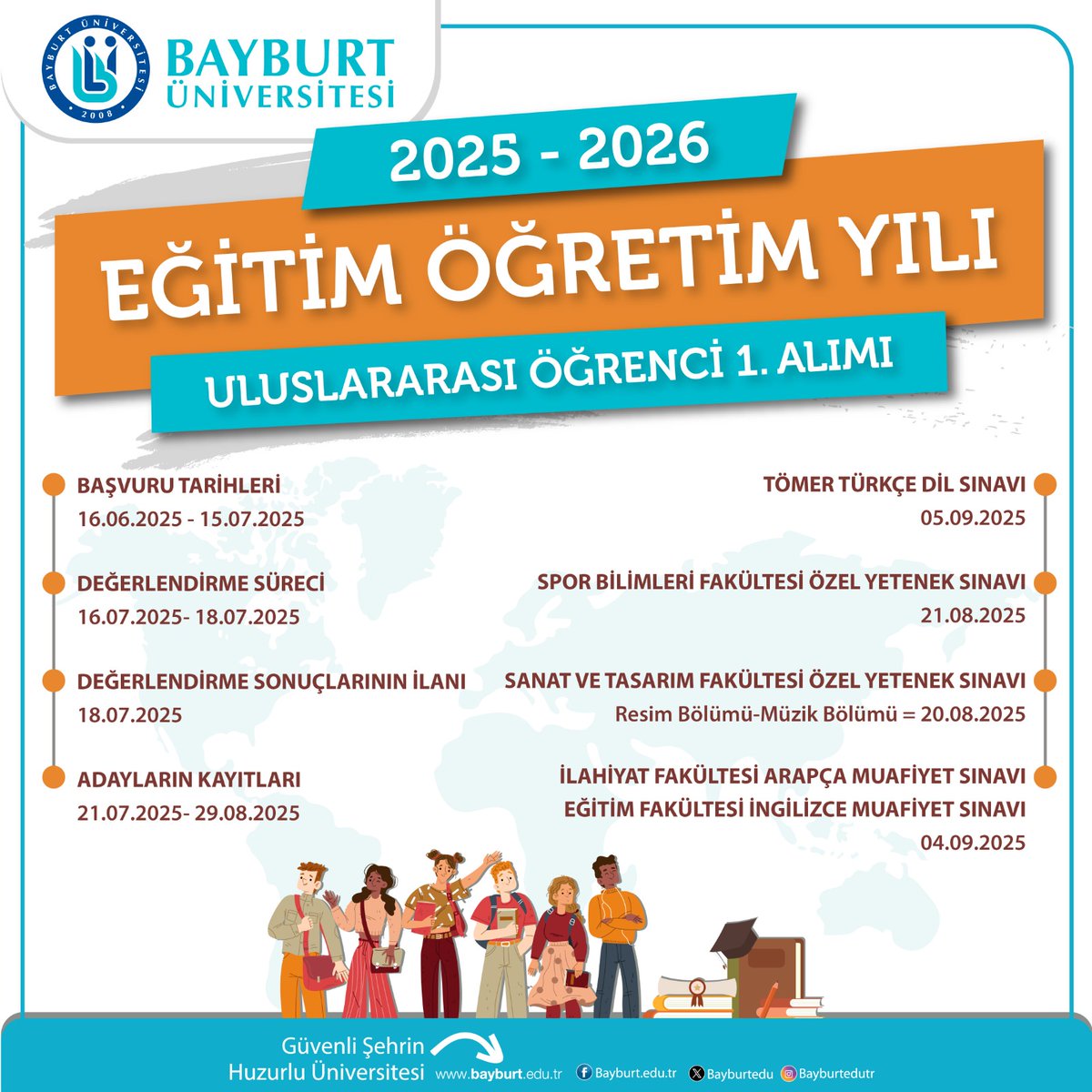 BAYÜ Uluslararası İlişkiler (@bayu_uiofis) on Twitter photo 🎓 Uluslararası Öğrenci Başvuru Sonuçları Açıklandı!
Üniversitemizin 2025–2026 Akademik Yılı için Lisans / Ön Lisans programlarına yönelik uluslararası öğrenci I. başvuru sonuçları açıklanmıştır.
🔗 Sonuçları görüntülemek için:
bayburt.edu.tr/tr/2025-2026-a…
#StudyinTürkiye
<a href="/Bayburtedu/">Bayburt Üniversitesi (BAYÜ)</a> 🎓 Uluslararası Öğrenci Başvuru Sonuçları Açıklandı!
Üniversitemizin 2025–2026 Akademik Yılı için Lisans / Ön Lisans programlarına yönelik uluslararası öğrenci I. başvuru sonuçları açıklanmıştır.
🔗 Sonuçları görüntülemek için:
bayburt.edu.tr/tr/2025-2026-a…
#StudyinTürkiye
<a href="/Bayburtedu/">Bayburt Üniversitesi (BAYÜ)</a>