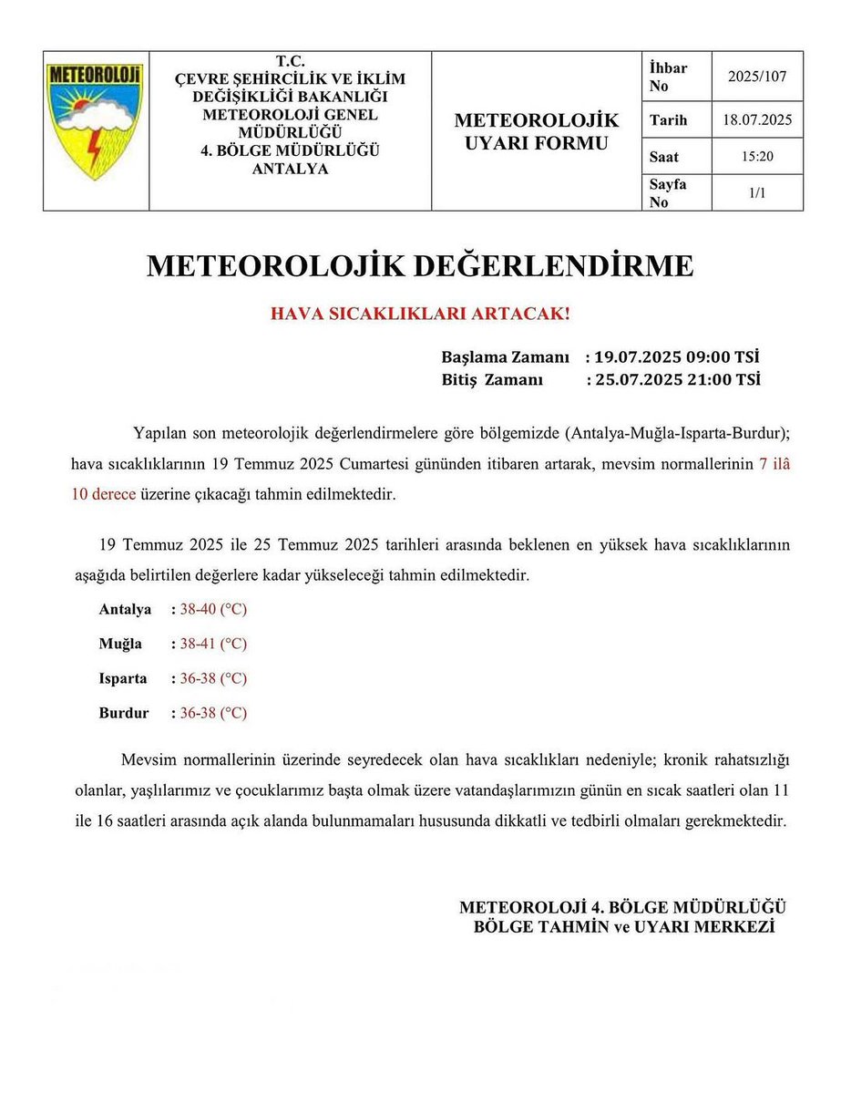 ⚠️METEOROLOJİK UYARI⚠️