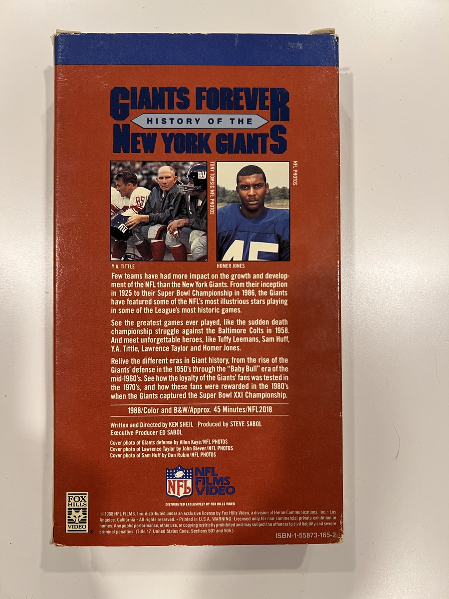 BigBlueVCR's tweet image. Random #NYGiants thing of the day: One of the many iterations of Giants history tapes that I have. This one was from 1988, so it only really went up to Super Bowl XXI. There have been other versions that have been updated over the years, though the first half content is the same