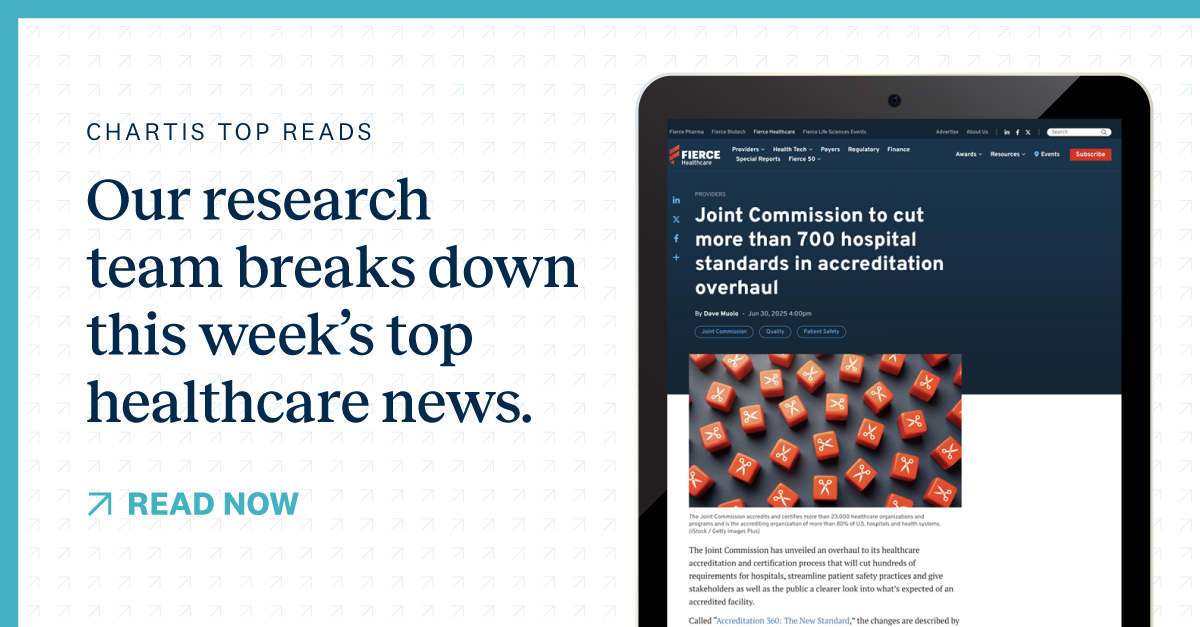 The Joint Commission’s most accreditation overhaul is poised to reshape compliance workflows and operational planning for hospitals and health systems. Learn more in this week’s Chartis Top Reads. bit.ly/3ICMHo5