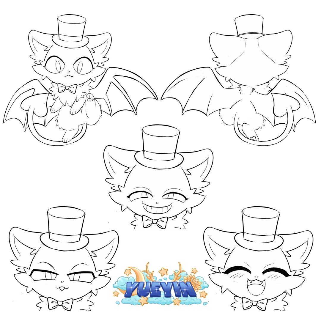 Yueyin_Style's tweet image. WIP sneak peek~! ✨ My mischievous lil' batcat mascot is coming to life look at all those expressions! (ฅ'ω'ฅ)💫
#WIP #Live2D #Vtuber #Sketch