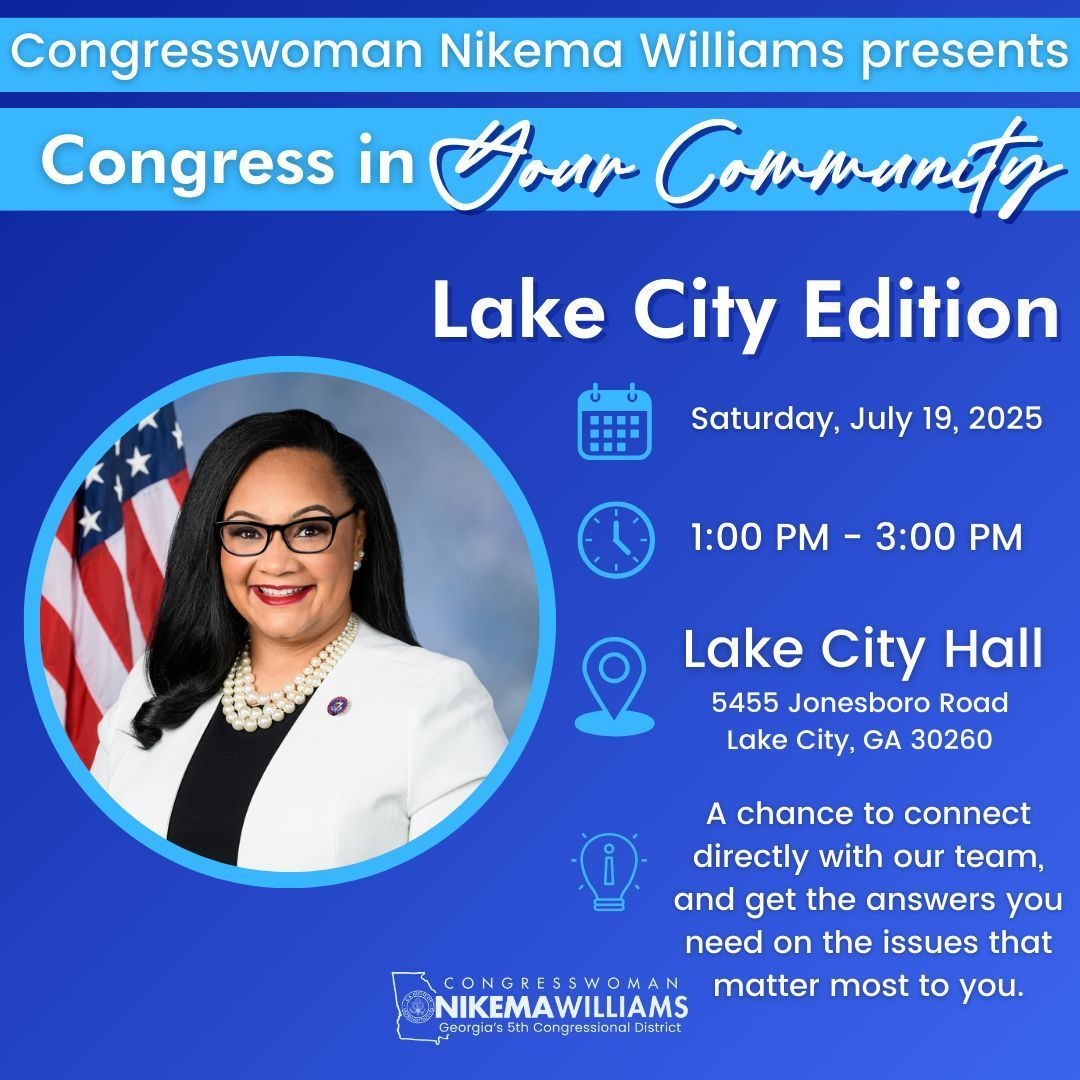 RepNikema's tweet image. Lake City! #TeamNikema is here to help! Don’t miss out on the opportunity to connect with the team and get your questions answered. #FightingFifth, it's time to show up and show out.