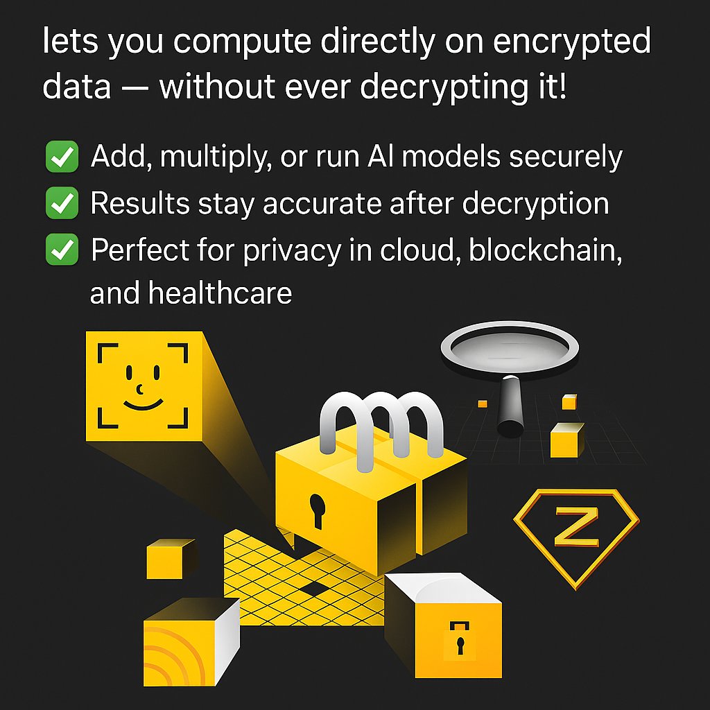To091294's tweet photo. 🔐 Fully Homomorphic Encryption (FHE) lets you compute directly on encrypted data — without ever decrypting it!
🔐 FHE = compute on encrypted data — no need to decrypt!
✅ Secure AI, math, smart contracts
✅ Ideal for cloud,blockchain,healthcare
#ZamaCreatorProgram and @zama https://t.co/5JUbQStZKu