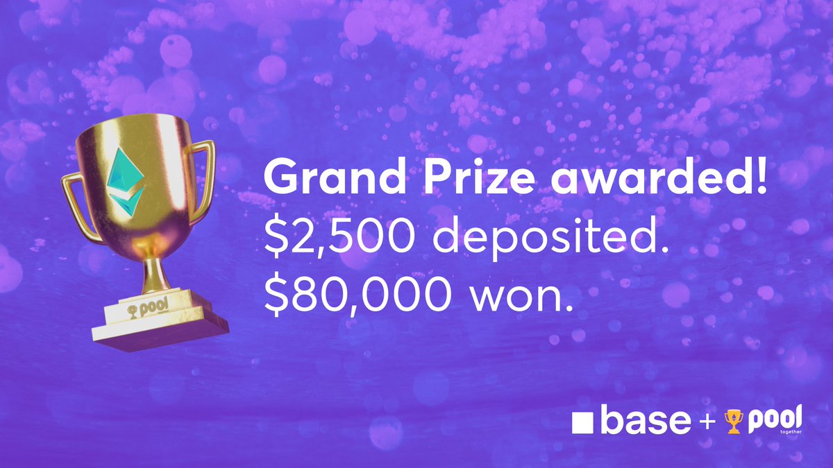 Imagine waking up $80,000 richer.

That’s exactly what happened to one lucky PoolTogether user today.

They deposited 2,500 USDC in August.
This morning, they won 22.91 ETH!