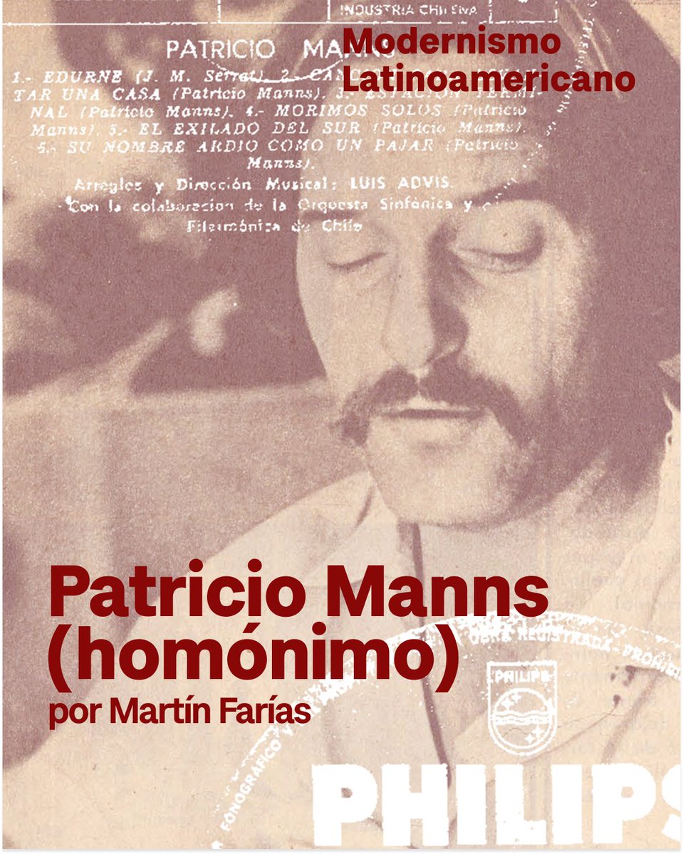 Modernismolat's tweet image. En este disco homónimo (1971), Patricio Manns se desplaza del imaginario folklórico que hasta entonces había caracterizado su trabajo, incorporando elementos de la psicodelia y la balada.
Te invitamos a leer el texto completo de Martín Farías en: modernismolatinoamericano.org/patricio-manns…