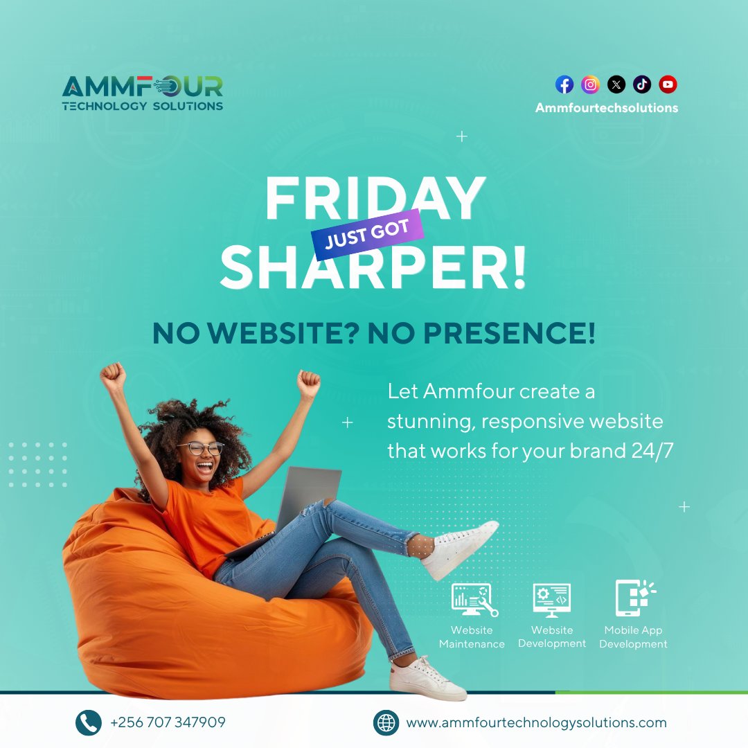 ammfourtech's tweet image. Friday Sharper!
A great website doesn’t just look good, it works hard for your business.
Let Ammfour build yours.
#WebsiteDesignUG #AmmfourSolutions #SmartWebDesign #DigitalSolutionsUG