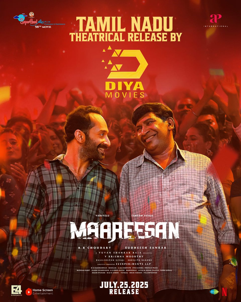 #FahadhFaasil X #Vadivelu starring #Maareesan is gearing up for a grand release in Tamil Nadu Theatres through <a href="/diyamovies/">Diya Movies</a> ! 

#MaareesanFromJuly25

A <a href="/thisisysr/">Raja yuvan</a> Musical
Produced by <a href="/SuperGoodFilms_/">Super Good Films</a>

#FaFa #SudheeshSankar <a href="/actorvivekpra/">Actor Vivek Prasanna</a> Five Star @krishnakum25249 <a href="/moorthyisfine/">krishna moorthy </a>