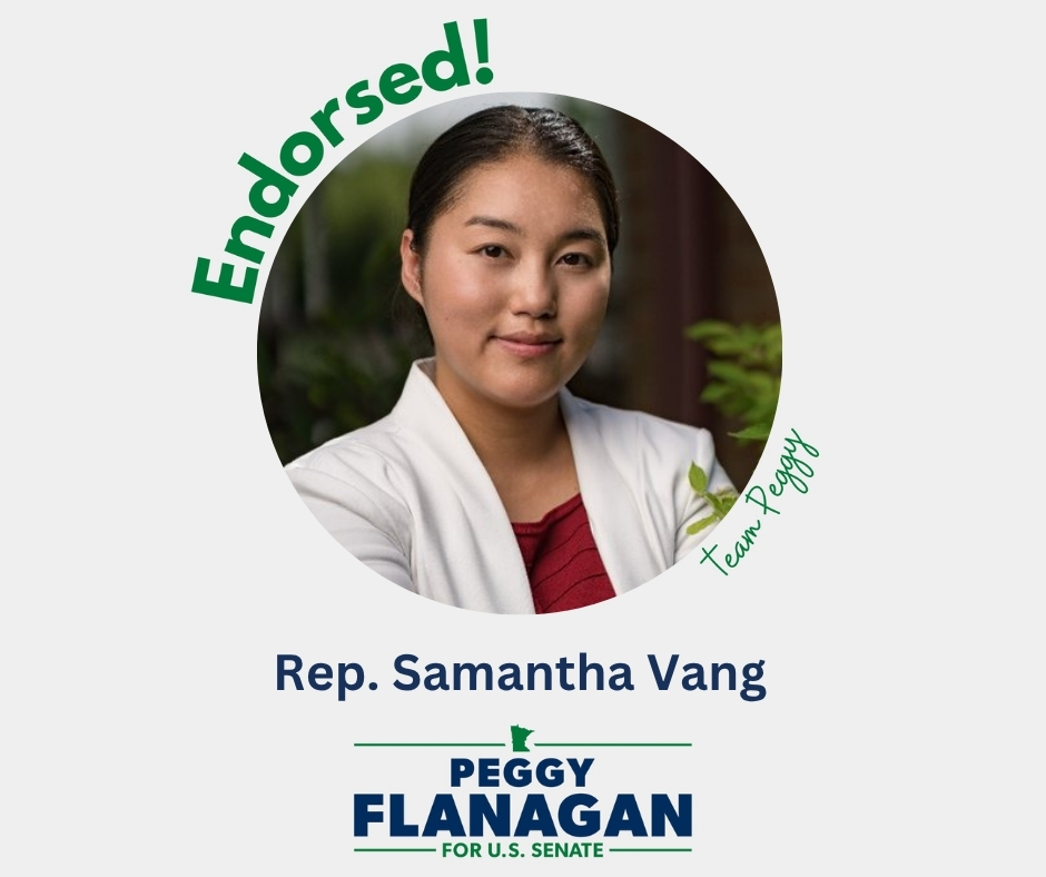 peggyflanagan's tweet image. .@RepSamanthaVang is a proud daughter of refugees and was one of the first Hmong women elected to serve in the State House.
She is a powerful voice for Minnesota's farmers and working families. I'm honored to have earned her endorsement.