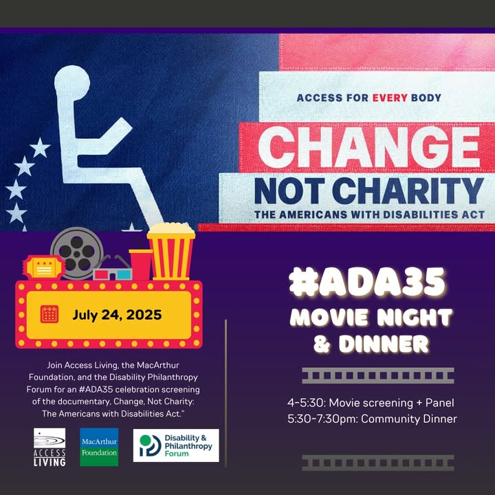 Don't forget to join us for an #ADA35 celebration next week! On 7/24 we're screening “Change, Not Charity: The Americans with Disabilities Act”, a powerhouse documentary chronicling the historic fight for the ADA followed by dinner and community. docs.google.com/forms/d/e/1FAI…